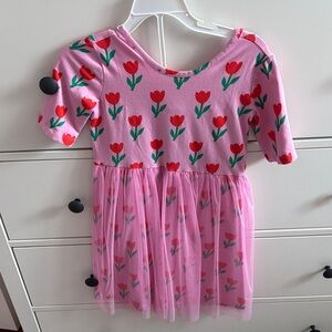 Hanna Anderson Pink Tulle Dress with Red Tulip Print
